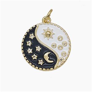 Copper Yinyang Pendant Sun And Moon Enamel Gold Plated, approx 16.5mm [FD24710]