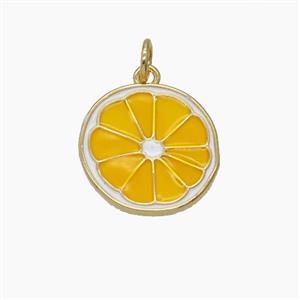 Lemon Slice Charms Copper Pendant Yellow Enamel Gold Plated, approx 15-16mm [FD24713]