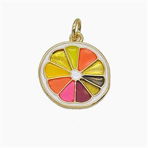Lemon Slice Charms Copper Pendant Multicolor Enamel Gold Plated, approx 15-16mm [FD24717]