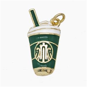 Coffee Cup Charms Copper Pendant Green Enamel Gold Plated, approx 8-24mm [FD24720]