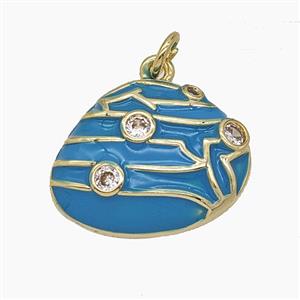 Copper Scallop Shell Pendant Pave Zirconia Blue Enamel Gold Plated, approx 16-20mm [FD24732]