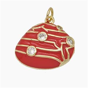 Copper Scallop Shell Pendant Pave Zirconia Red Enamel Gold Plated, approx 16-20mm [FD24733]