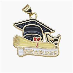 Graduate Cap Charms Copper Pendant Enamel Gold Plated, approx 20-24mm [FD24734]
