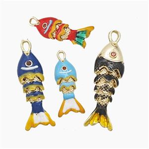 Copper Fish Pendant Enamel Gold Plated Mixed, approx 7-22mm [FD24745-22MM]