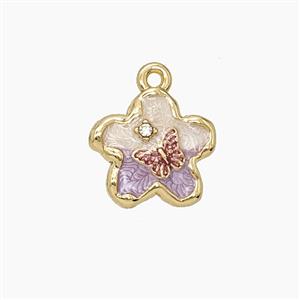 Copper Flower Pendant Enamel Gold Plated, approx 13mm [FD24765]