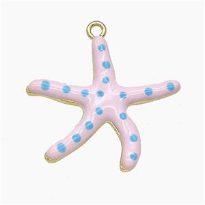 Copper Starfish Pendant Pink Enamel Gold Plated, approx 32mm [FD24781]