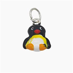 Alloy Penguin Pendant Enamel Platinum Plated, approx 12-13mm [FD24813]