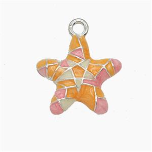 Copper Starfish Pendant Orange Enamel Platinum Plated, approx 16.5mm [FD24819]