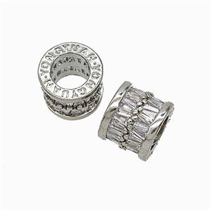 Copper Tube Beads Micropave Zirconia Large Hole Platinum Plated, approx 11.5mm, 7mm hole [FD24899]