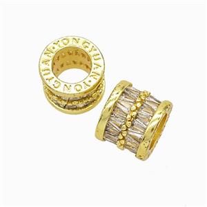 Copper Tube Beads Micropave Zirconia Large Hole Gold Plated, approx 11.5mm, 7mm hole [FD24900]