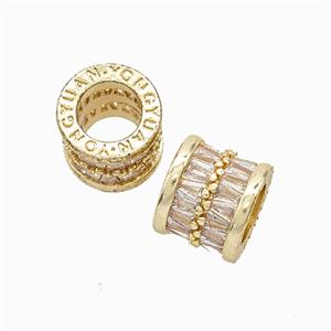 Copper Tube Beads Micropave Zirconia Large Hole Gold Plated, approx 11.5mm, 7mm hole [FD24901]