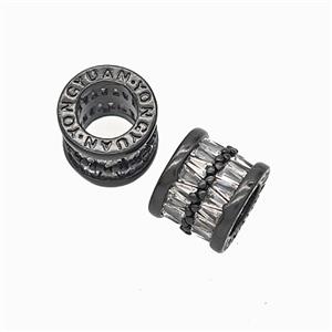 Copper Tube Beads Micropave Zirconia Large Hole Black Plated, approx 11.5mm, 7mm hole [FD24902]