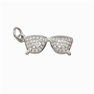 Copper Glasses Pendant Pave Zirconia Platinum Plated, approx 6.5-16mm [FD24906]