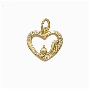Copper Heart Pendant Pave Zirconia Gold Plated, approx 12.5mm [FD24912]