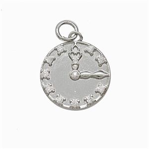 Copper Clock Pendant Pave Zirconia Platinum Plated, approx 15mm [FD24913]