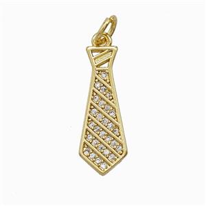 Copper Tie Pendant Pave Zirconia Gold Plated, approx 7.5-20mm [FD24918]