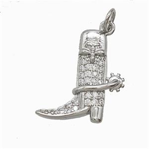 Cowboy Boots Copper Shoes Pendant Pave Zirconia Platinum Plated, approx 18-19mm [FD24919]