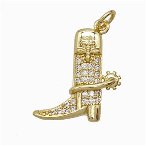 Cowboy Boots Copper Shoes Pendant Pave Zirconia Gold Plated, approx 18-19mm [FD24920]