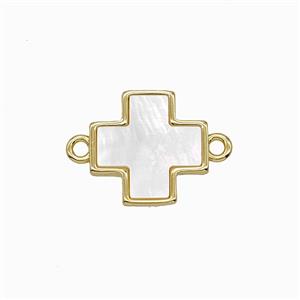 Copper Cross Connector Pave Shell Gold Plated, approx 13mm [FD24924]
