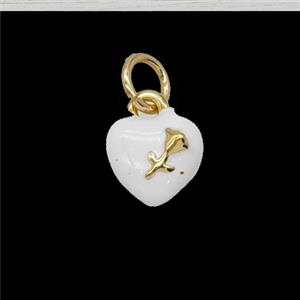 Copper Heart Pendant With Rose Flower White Enamel Gold Plated, approx 8mm [FD24951]