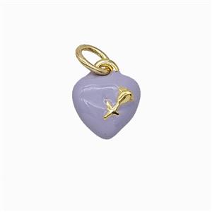Copper Heart Pendant With Rose Flower Lavender Enamel Gold Plated, approx 8mm [FD24953]