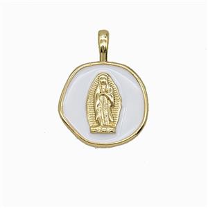 Copper Virgin Mary Pendant White Enamel Gold Plated, approx 14mm [FD24960]