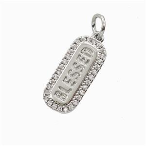 Copper Blessed Pendant Pave Zirconia Rectangle Platinum Plated, approx 7.5-16mm [FD24989]
