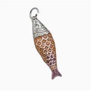 Copper Fish Pendant Orange Enamel Platinum Plated, approx 7-25mm [FD25000]