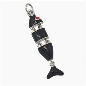 Copper Fish Pendant Black Enamel Platinum Plated, approx 7-30mm [FD25006]