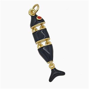 Copper Fish Pendant Black Enamel Gold Plated, approx 7-30mm [FD25011]