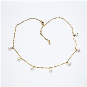 Copper Necklace With Pearl Gold Plated, approx 6mm, 1.5mm, 40-45cm length [FD25034]