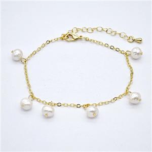 Copper Bracelet With Pearl Gold Plated, approx 6mm, 1.5mm, 18-23cm length [FD25035]
