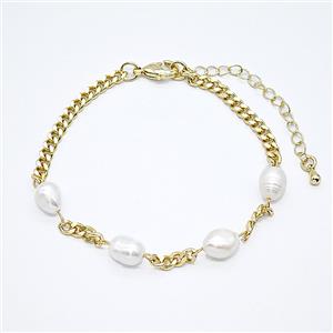 Copper Bracelet With Pearl Gold Plated, approx 7-8mm, 3.5mm, 18-23cm length [FD25036]