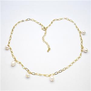 Copper Necklace With Pearl Gold Plated, approx 6-8mm, 3mm, 40-45cm length [FD25039]