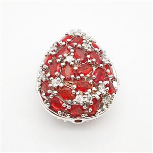 Copper Teardrop Beads Pave Red Crystal Glass Platinum Plated, approx 21-26mm [FD25052]