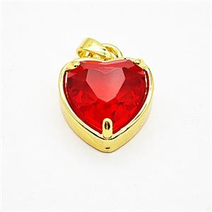 Copper Heart Pendant Pave Red Crystal Glass Gold Plated, approx 15mm [FD25053]