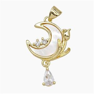 Copper Moon Pendant Pave Shell Tulip Gold Plated, approx 5-7mm, 15mm [FD25062]