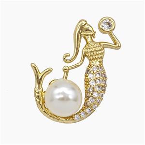 Copper Mermaid Pendant Pave Zirconia Resin Gold Plated, approx 18-26mm [FD25064]