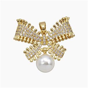 Copper Bowknot Pendant Pave Zirconia Resin Gold Plated, approx 10mm, 25-35mm [FD25069]