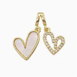 Copper Heart Pendant Pave Zirconia Shell Gold Plated, approx 10mm, 10-14mm [FD25070]