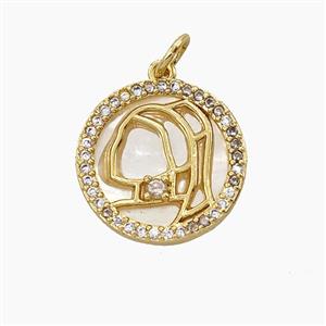 Copper Human Face Pendant Pave Zirconia Shell Gold Plated, approx 16mm [FD25073]