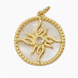 Copper Sun Pendant Pave Zirconia Shell Gold Plated, approx 18mm [FD25076]
