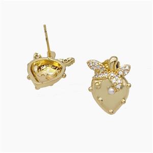 Copper Strawberry Stud Earrings Pave Zirconia Resin Gold Plated, approx 10-16mm [FD25121]