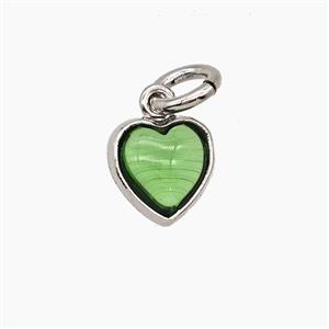 Green Catseye Glass Heart Pendant, approx 7mm [FD25138]