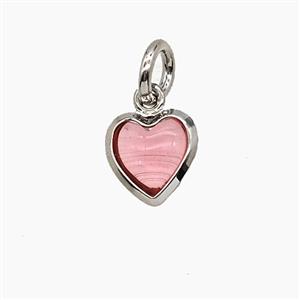 Pink Catseye Glass Heart Pendant, approx 7mm [FD25140]