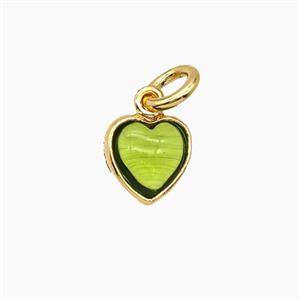 Olive Catseye Glass Heart Pendant, approx 7mm [FD25147]