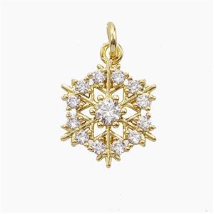 Christmas Snowflake Charms Copper Pendant Micropave Zirconia Gold Plated, approx 12mm [FD25169]