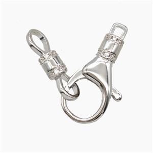 Copper Lobster Clasp Pave Zirconia Platinum Plated, approx 5-17mm, 11-22mm [FD25170]