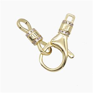 Copper Lobster Clasp Pave Zirconia Gold Plated, approx 5-17mm, 11-22mm [FD25171]