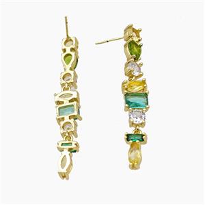 Copper Stud Earrings Pave Zirconia Gold Plated, approx 4-8mm, 50mm length [FD25184]